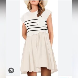 Casual Striped Mini Dress - White and Cream